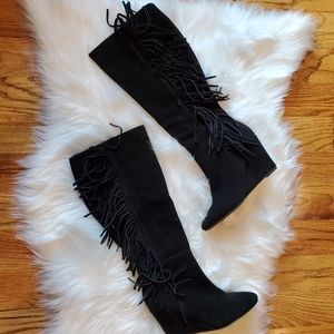 Denim& Supply Darcie fringe tall black boots